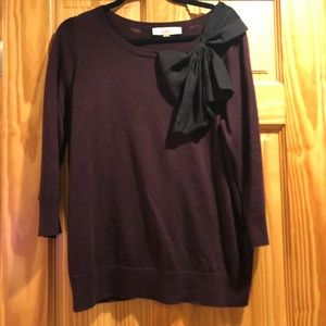 Loft plum sweater with silk shoulder bow. XL